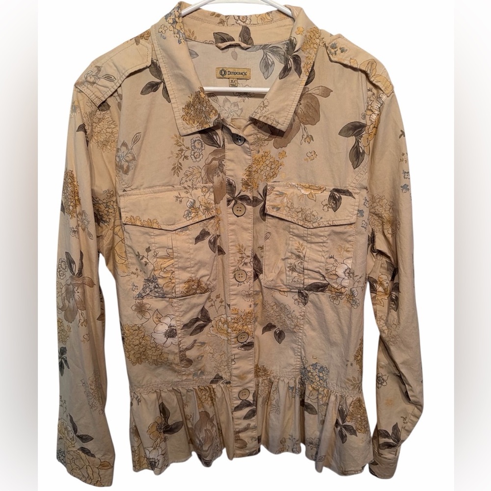 Democracy Floral Print Button-Down Jacket Size Xl - image 1